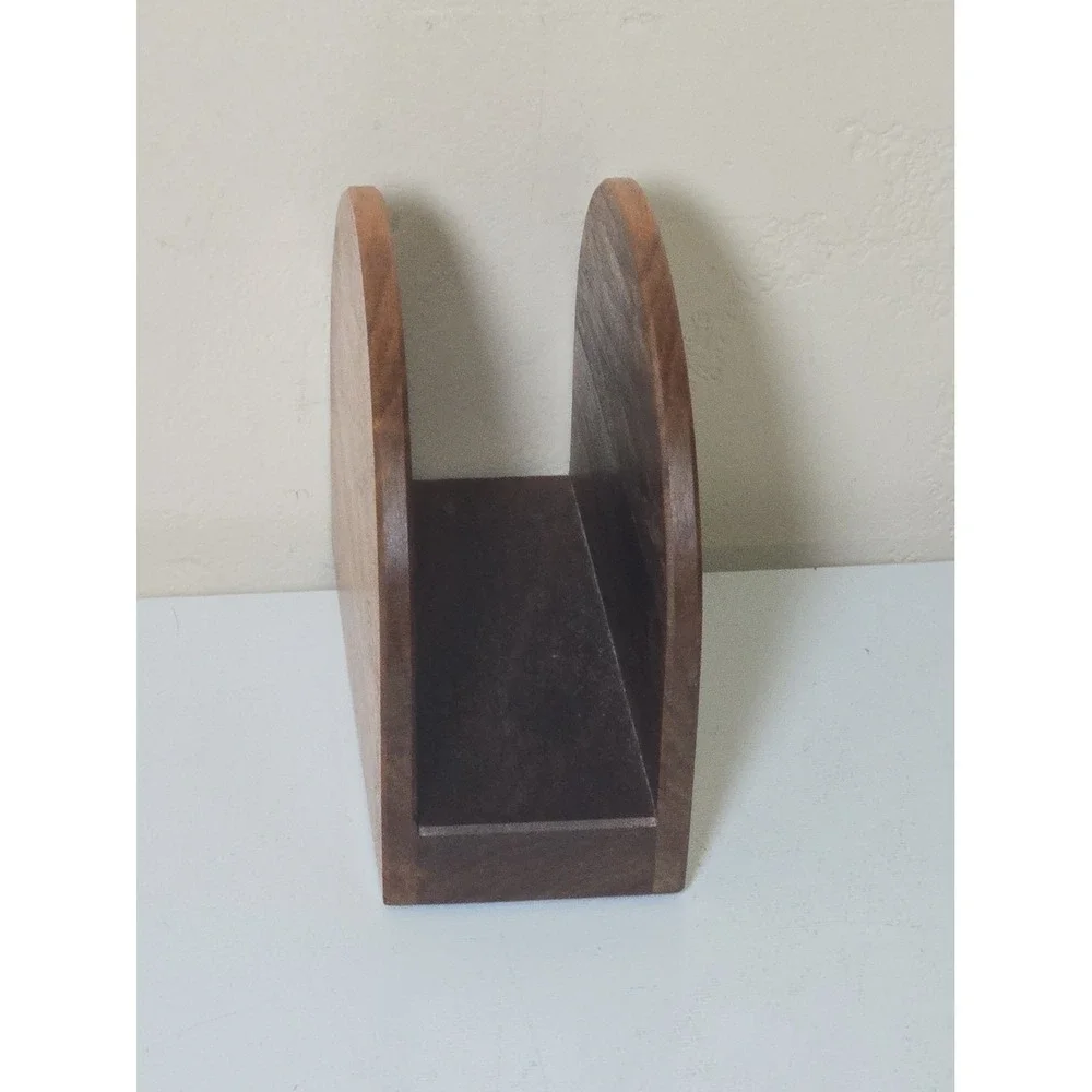 VTG Mid Century Wooden Napkin Holder Arch Teak Acacia Wood Letter Organizer MCM